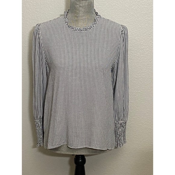 Zara Woman blouse Med black/white houndstooth long sleeve keyhole back top - Picture 1 of 12